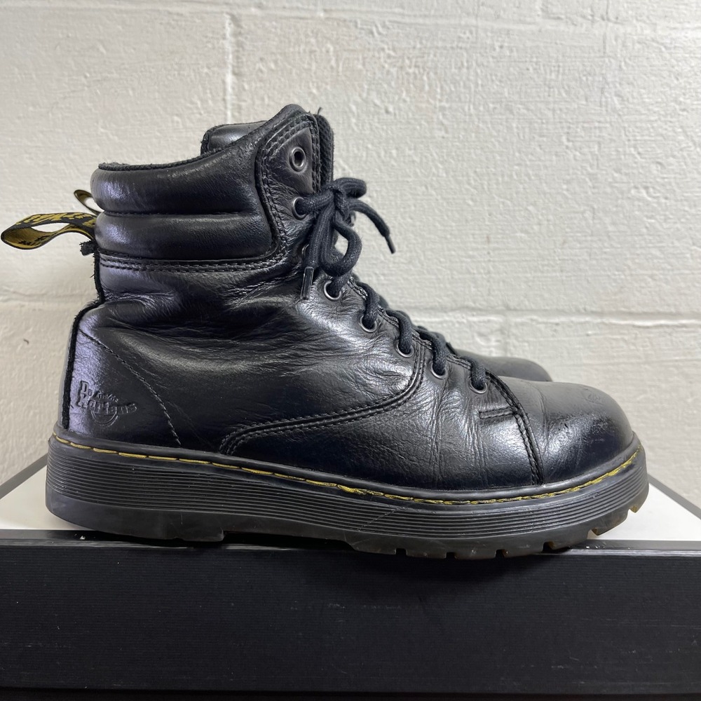 Dr. Martens Gilbreth Black Leather Steel Toe Work Boots Slip Resistant Womens 9